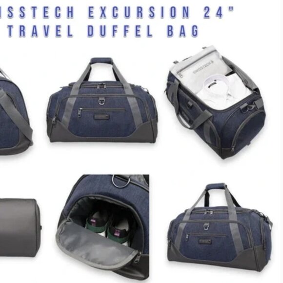 Waterproof Bottom - NWTs SwissTech Blue Excursion 24" Travel Duffel Luggage Bag - Picture 3 of 7